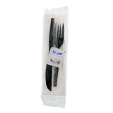 5 in 1 Cutlery Kit, Black, Medium Heavy Weight Polystyrene, Fork, Knife, Salt and Pepper Packets and Napkin