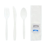 6 in 1 Cutlery Kit, White, Medium Plus Weight Polypropylene, Fork, Spoon, Knife, Salt And Pepper Packets and Napkin