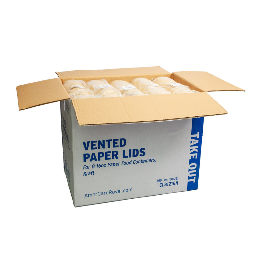 8/12/16 OZ VENTED PAPER LID KRAFT, case open