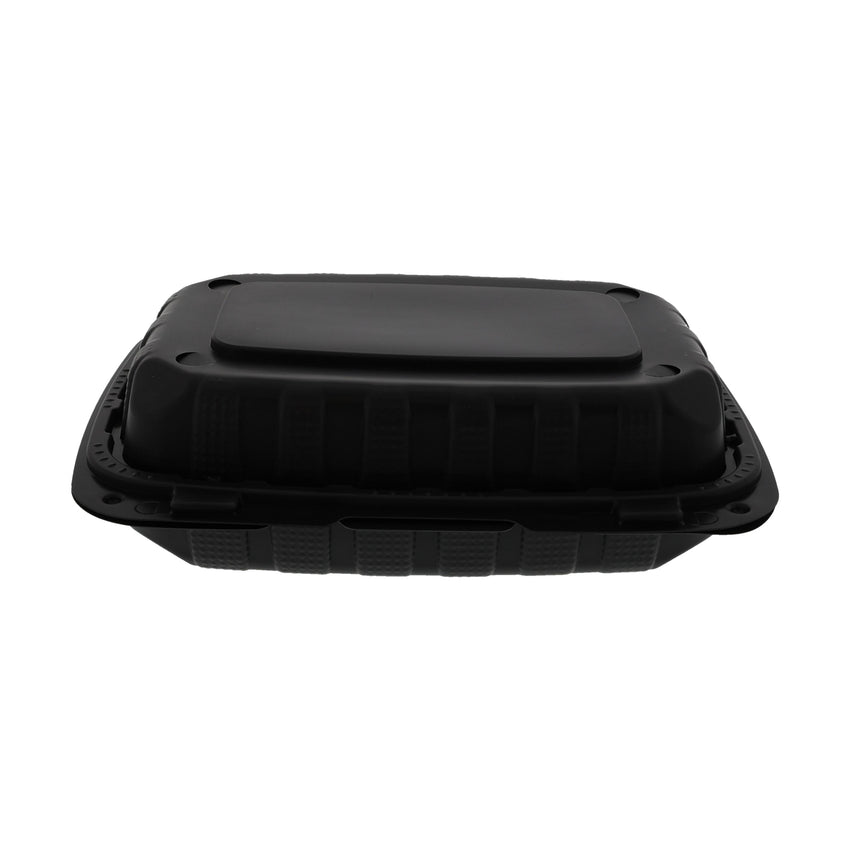 Mineral Filled PP Container, Hinged Lid, 9X6X3, 1 Comp, LW, Vented, Black