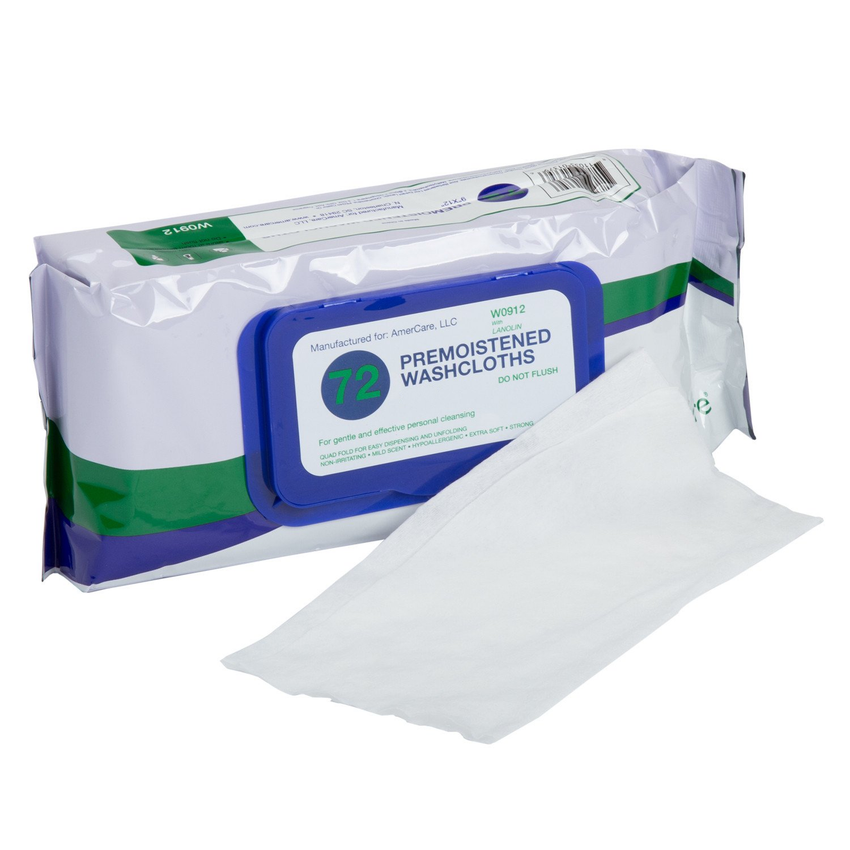 8" x 12" Premoistened Washcloths, Washcloth and Package