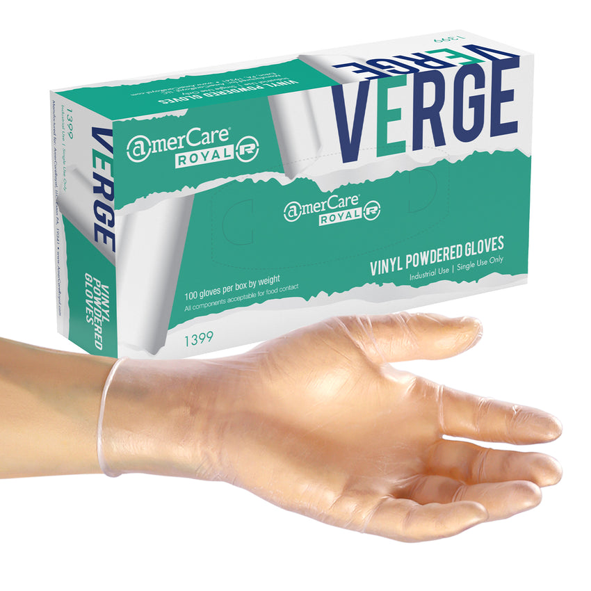 Edge Vinyl Gloves, Lightly Powdered, Inner Box, Glove on Hand