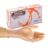 Anchor Vinyl Gloves, Powder Free, Inner Box Of Gloves and Glove On Hand