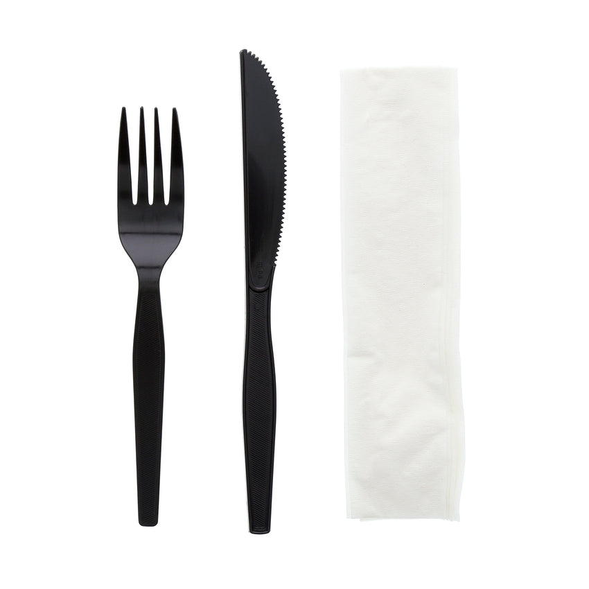 2 in 1 Cutlery Kit, Black, Medium Heavy Weight Polystyrene, Fork, Knife and Napkin