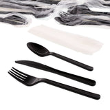 3 in 1 Cutlery Kit, Black, Medium Weight Polypropylene, Fork, Knife, Spoon and Napkin