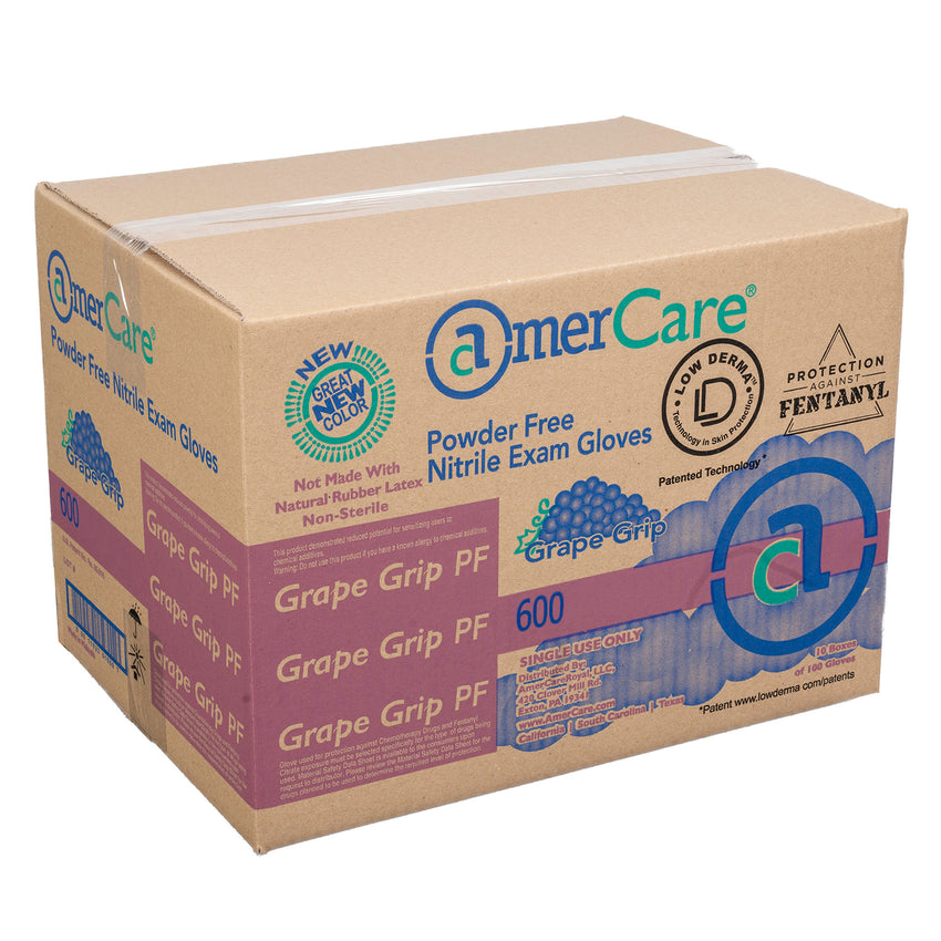 Grape Grip Nitrile Gloves, Exam Grade, Powder Free, Closed Case