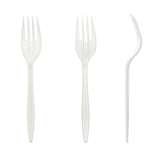 White Polypropylene Fork, Medium Weight, Individually Wrapped, Unwrapped Front, Back and Side View