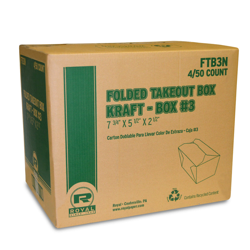 Kraft Folded Takeout Box, 7-3/4" x 5-1/2" x 2-1/2", Closed Case