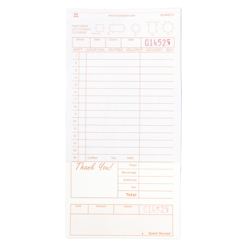 Tan Guest Check 2-Part Loose, Carbonless, 15 lines