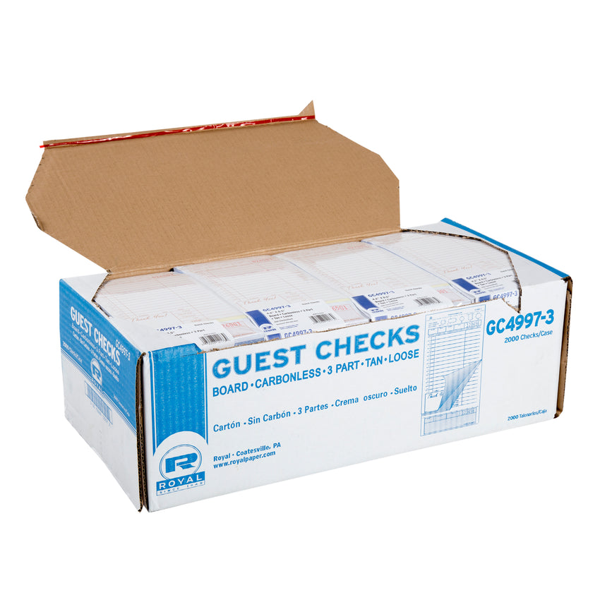 Tan Guest Check 3-Part Loose, Carbonless, 15 lines, Open Case