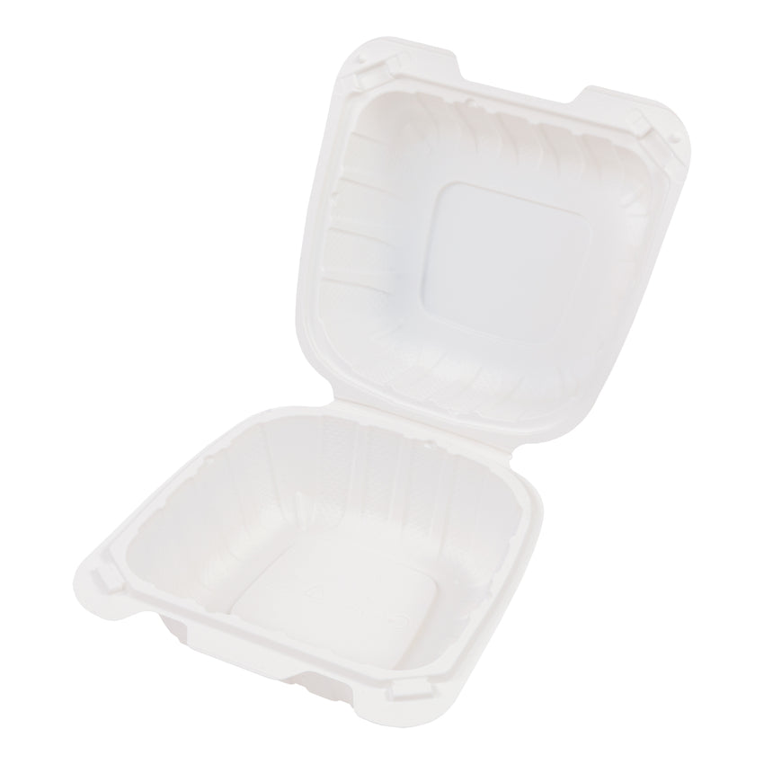 Mineral Filled PP Container, Hinged Lid, 6X6X3, 1 Comp, White