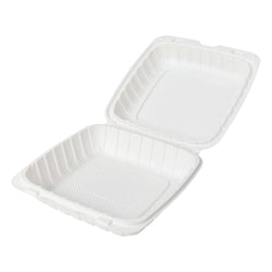 Mineral Filled PP Container, Hinged Lid, 9X9X3, 1 Comp, White