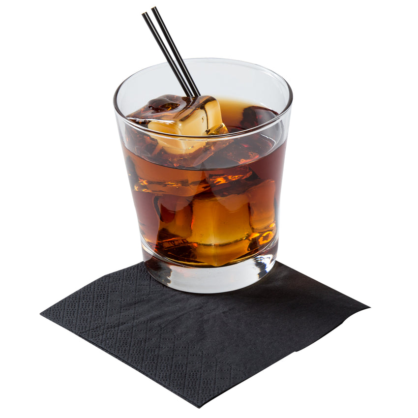 BLACK BEVERAGE NAPKINS 9.5" x 9.5", Napkin With Beverage On Top