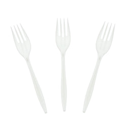 White Polypropylene Fork, Medium Weight, Group Image, Three Forks Fanned Out