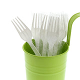 White Polypropylene Fork, Medium Heavy Weight, Individually Wrapped, Image of Cutlery In A Cup