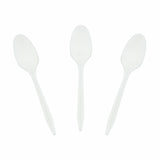 White Polypropylene Teaspoon, Medium Weight, Three Teaspoons Fanned Out