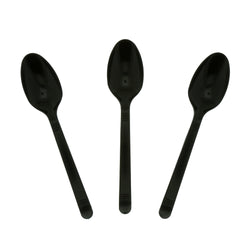 Black Polypropylene Teaspoon, Medium Heavy Weight, Three Teaspoons Fanned Out