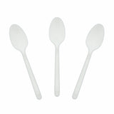 White Polypropylene Teaspoon, Medium Heavy Weight, Three Teaspoons Fanned Out