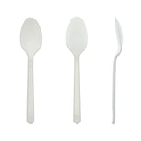 White Polypropylene Teaspoon, Medium Heavy Weight, Three Teaspoons Side by Side