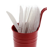 White Polypropylene Knife, Medium Heavy Weight, Individually Wrapped, Image of Cutlery In A Cup