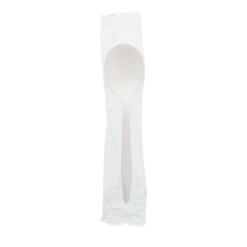 White Polypropylene Soup Spoon, Medium Weight, Individually Wrapped