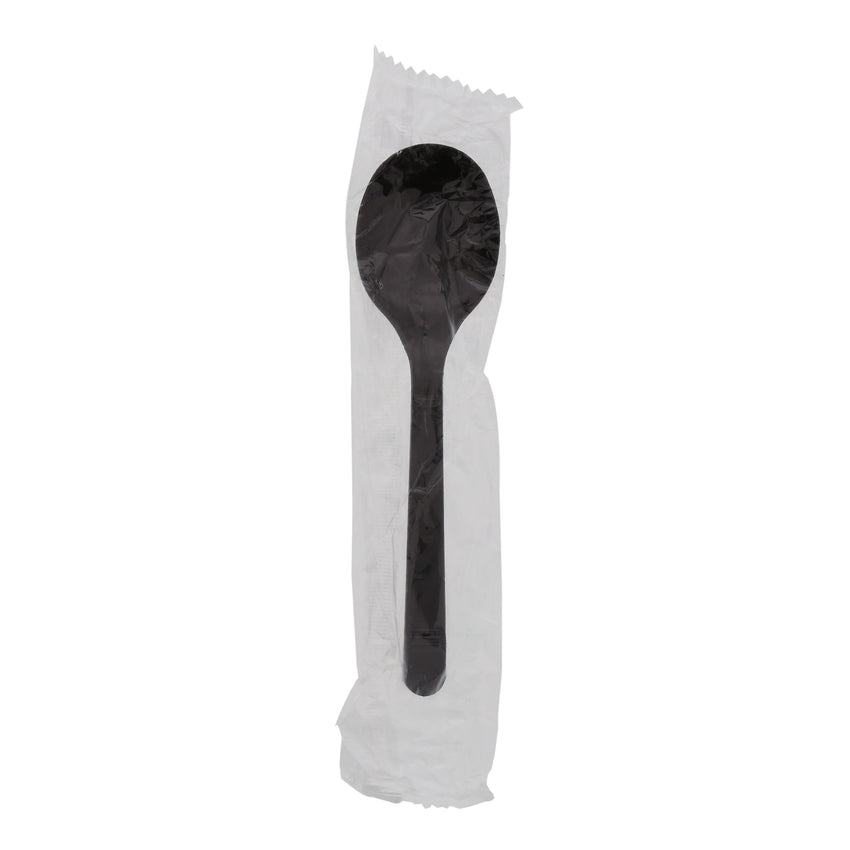 Black Polypropylene Soup Spoon, Medium Heavy Weight, Individually Wrapped