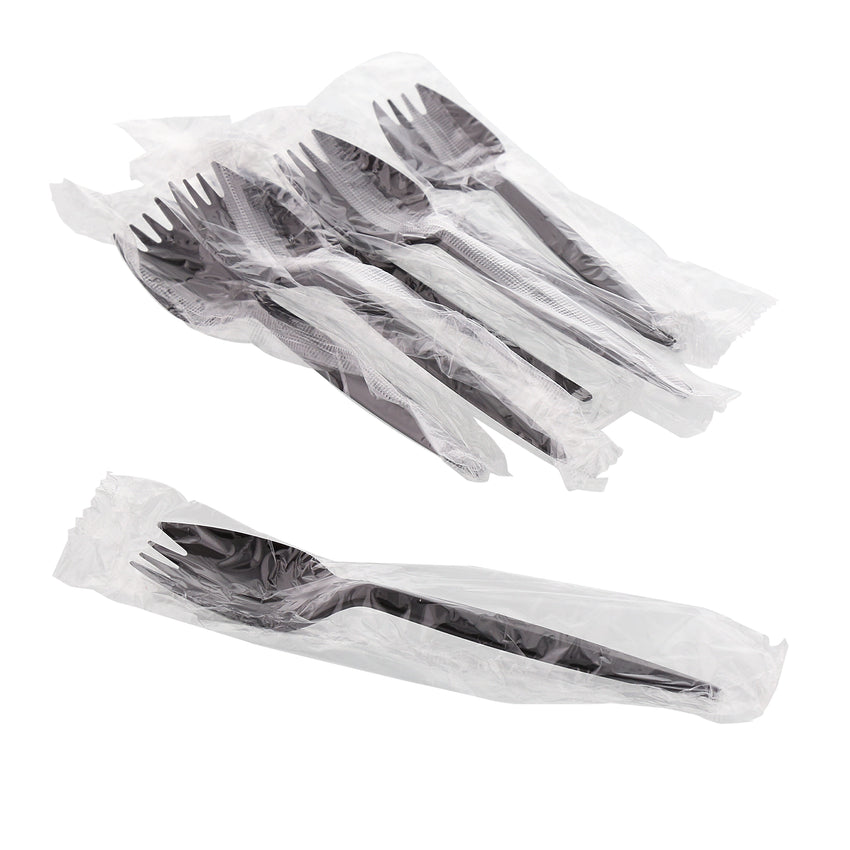 Black Polypropylene Spork, Medium Weight, Individually Wrapped, Group Image