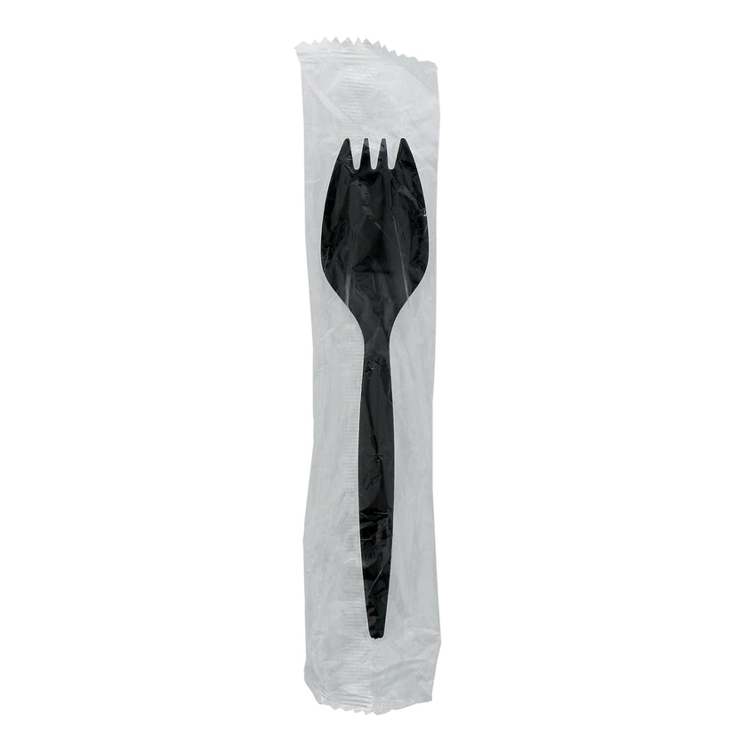 Black Polypropylene Spork, Medium Weight, Individually Wrapped