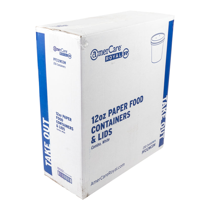 12 OZ WHITE PAPER FOOD CONTAINER AND LID COMBO, Closed Case