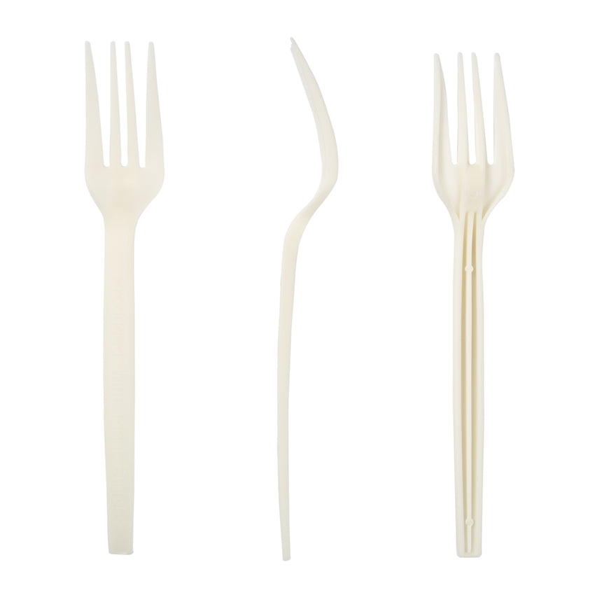 7" Fork Plant Starch Material, 3 Forks, Top and Side Views