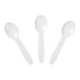 WHITE PLASTIC TASTER SPOON, Three Spoons Fanned Out