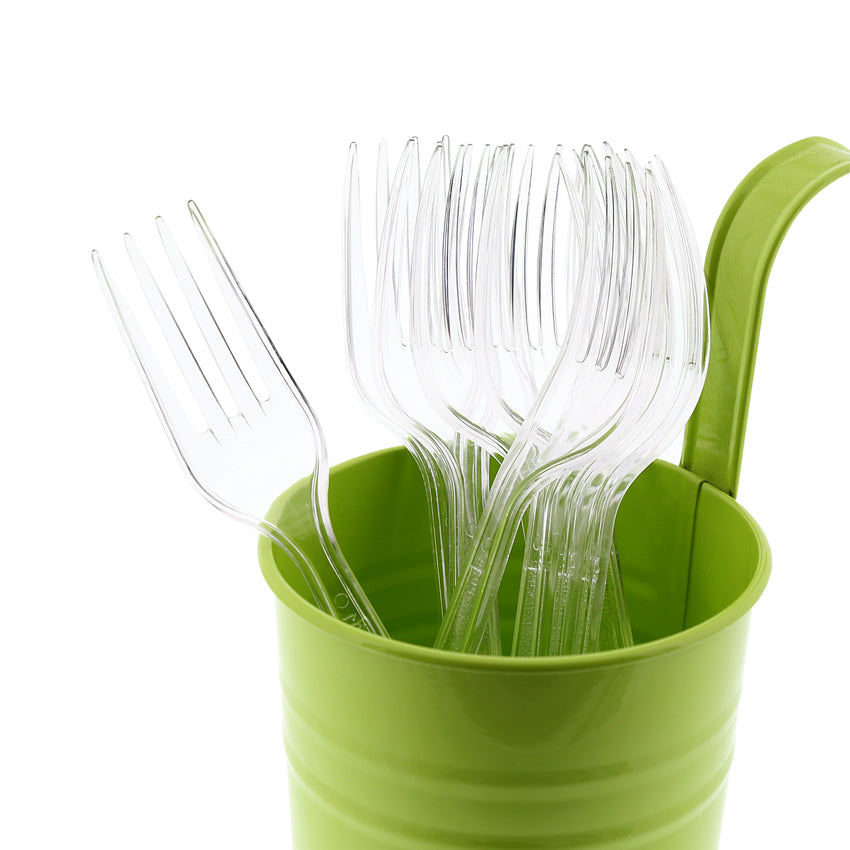 Clear Polystyrene Fork, Heavy Weight, Image of Cutlery In A Cup