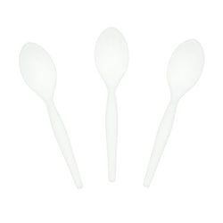 White Polystyrene Teaspoon, Medium Heavy Weight, Three Teaspoons Fanned Out