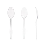 Clear Polystyrene Teaspoon, Heavy Weight, Three Teaspoons Side by Side