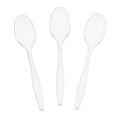 Clear Polystyrene Teaspoon, Heavy Weight, Three Teaspoons Fanned Out