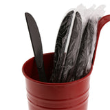 Black Polystyrene Knife, Medium Heavy Weight, Individually Wrapped, Image of Cutlery In A Cup