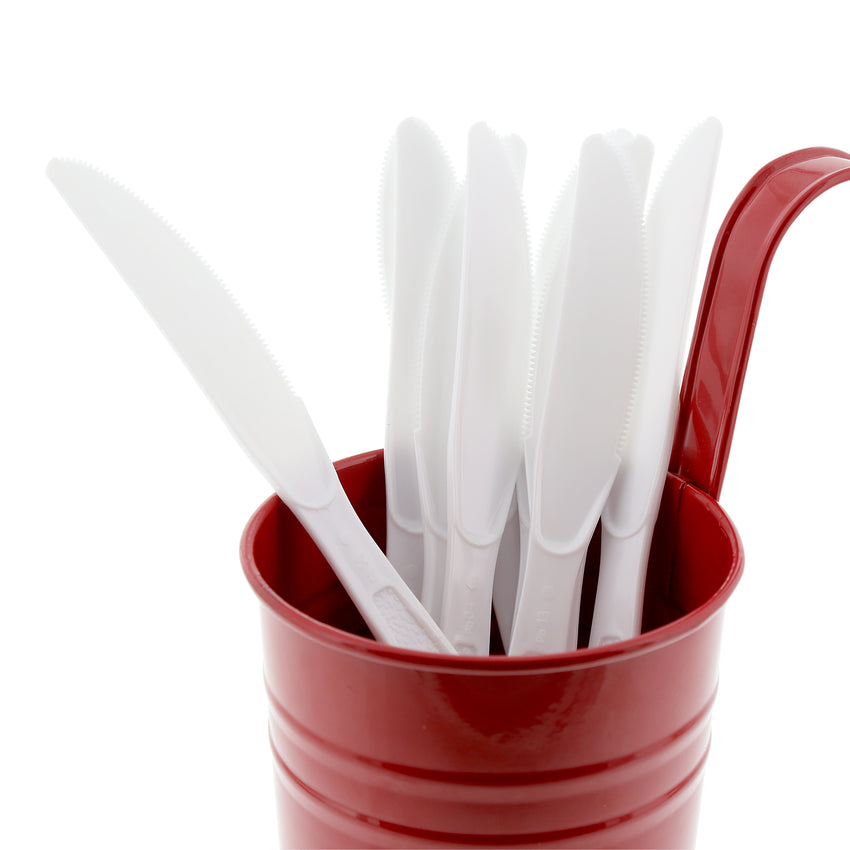 White Polystyrene Knife, Heavy Weight, Image of Cutlery In A Cup