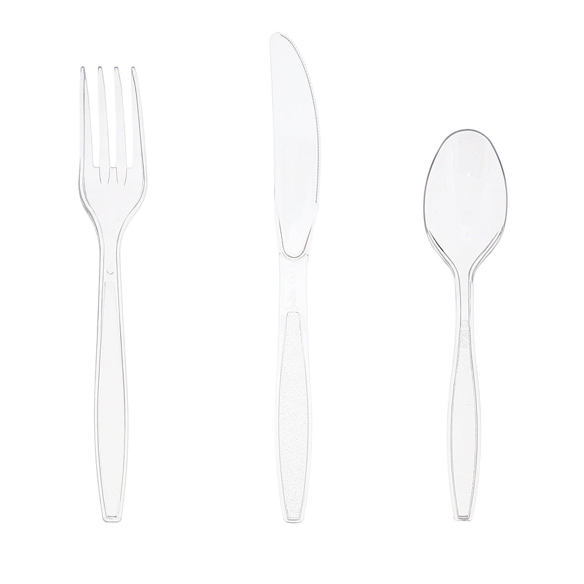 Heavy Weight Clear Polystyrene Cutlery Retail Pack, S601 Series, Fork, Knife and Spoon