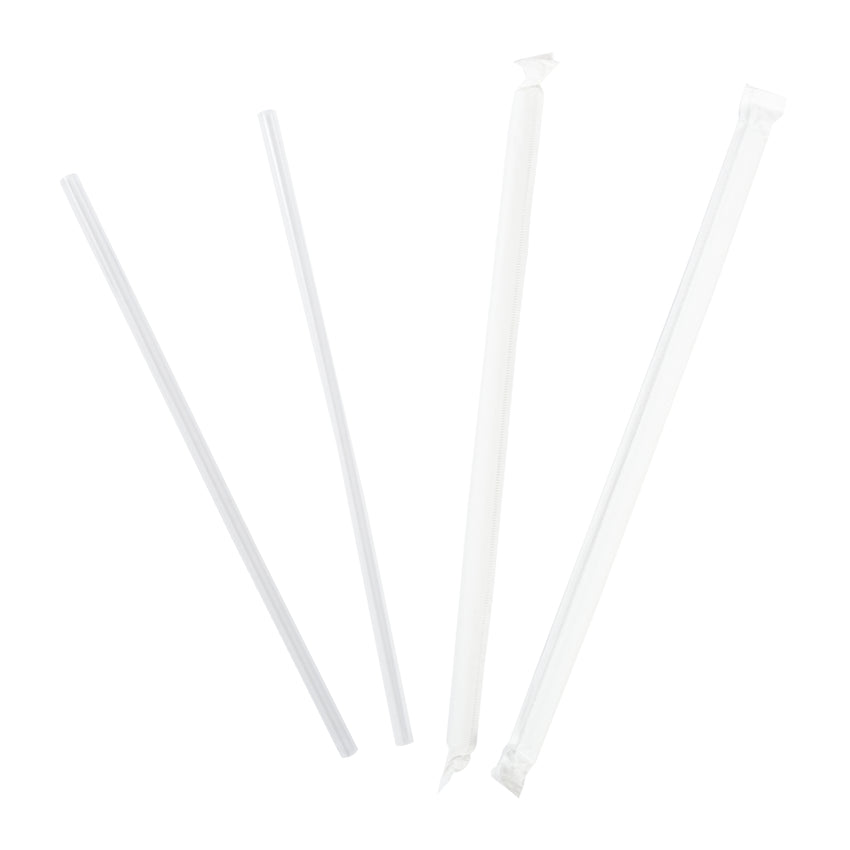 7.75" Jumbo Clear Straw, Paper Wrapped, Group Image, Fanned Out Straws