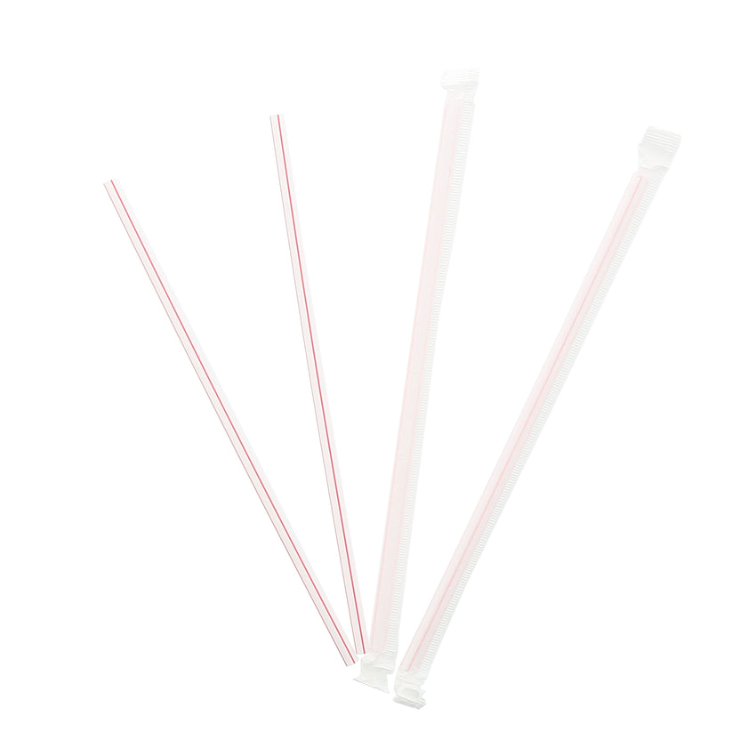 7.75" Jumbo White With Red Stripe Straw, Paper Wrapped, Group Image, Fanned Out Straws