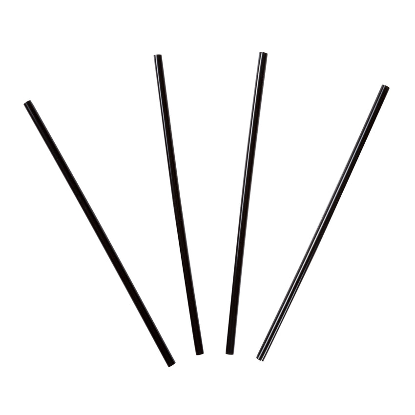 7.75" Jumbo Black Straw, Unwrapped, Group Image, Fanned Out Straws