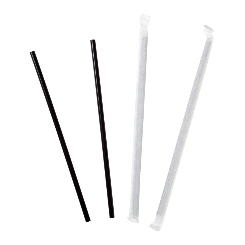 7.75" Jumbo Black Straw, Paper Wrapped, Group Image, Fanned Out Straws