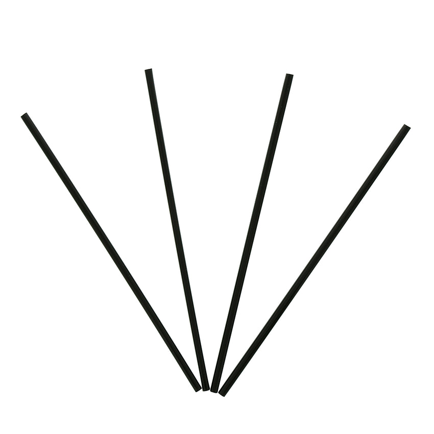 5" Black Stirrer Straw, Unwrapped, View Of Fanned Out Straws