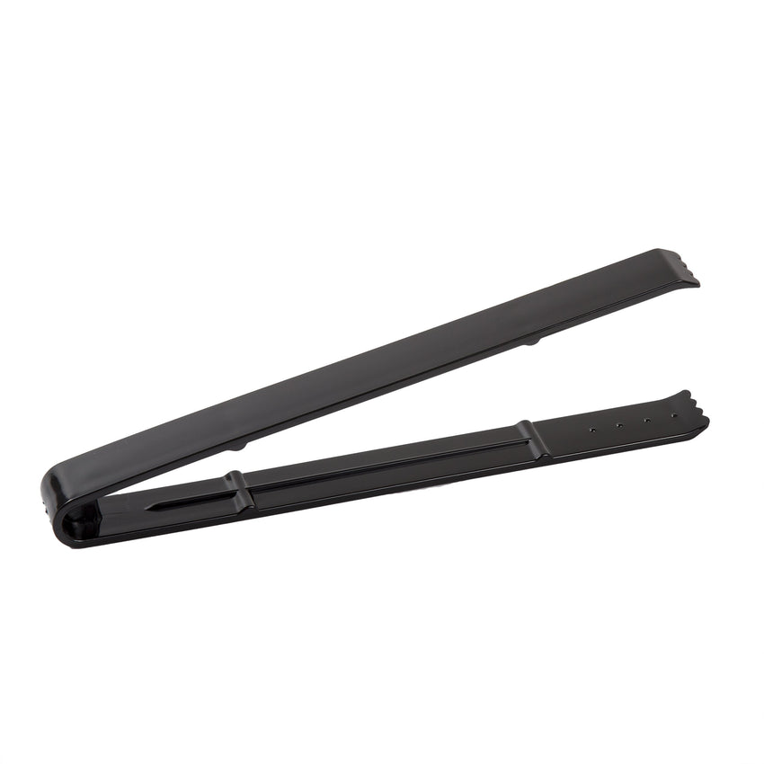 9" Black Polystyrene Tongs, Extra Heavy Weight, Individually Wrapped, View of Unwrapped Product