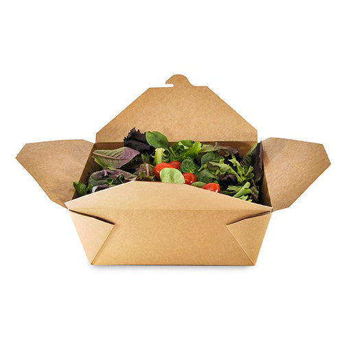 Kraft Folded Takeout Box, 7-3/4" x 5-1/2" x 3-1/2", with food